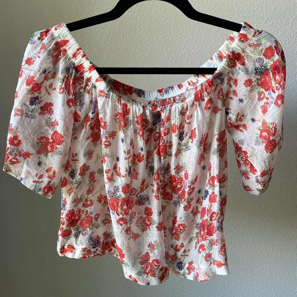Reformation Truxton Womens Floral Blouse Off Shoulder Short Sleeve XS